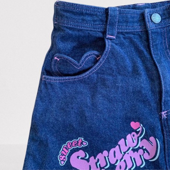 Mezzo Piano StraBerry Denim Skirt Size 130 - Picture 3 of 10